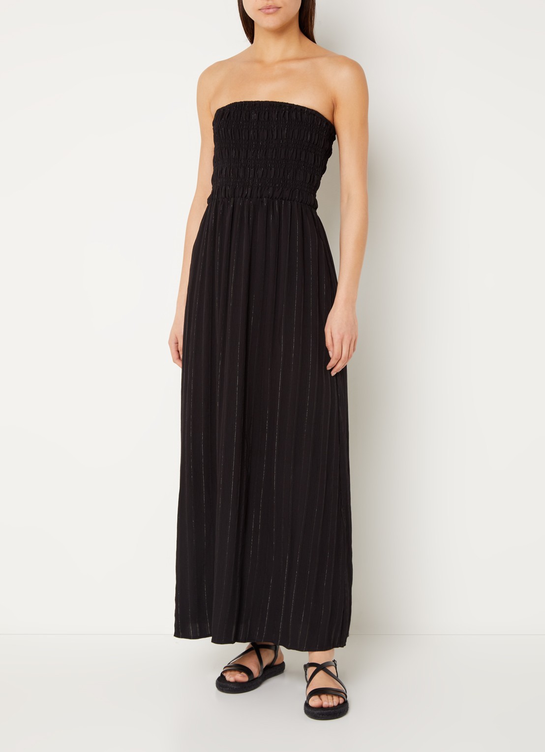 Co'Couture Gigicc strapless maxi jurk met lurex en smockwerk - detail 2 zwart