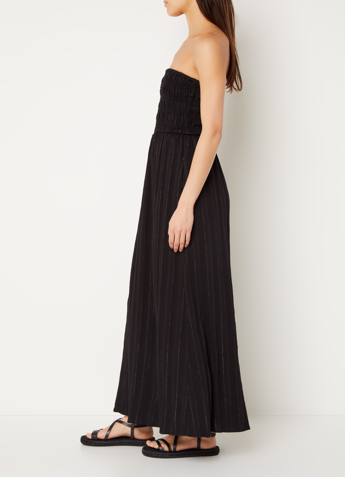 Co'Couture Gigicc strapless maxi jurk met lurex en smockwerk - voorkant 4 zwart