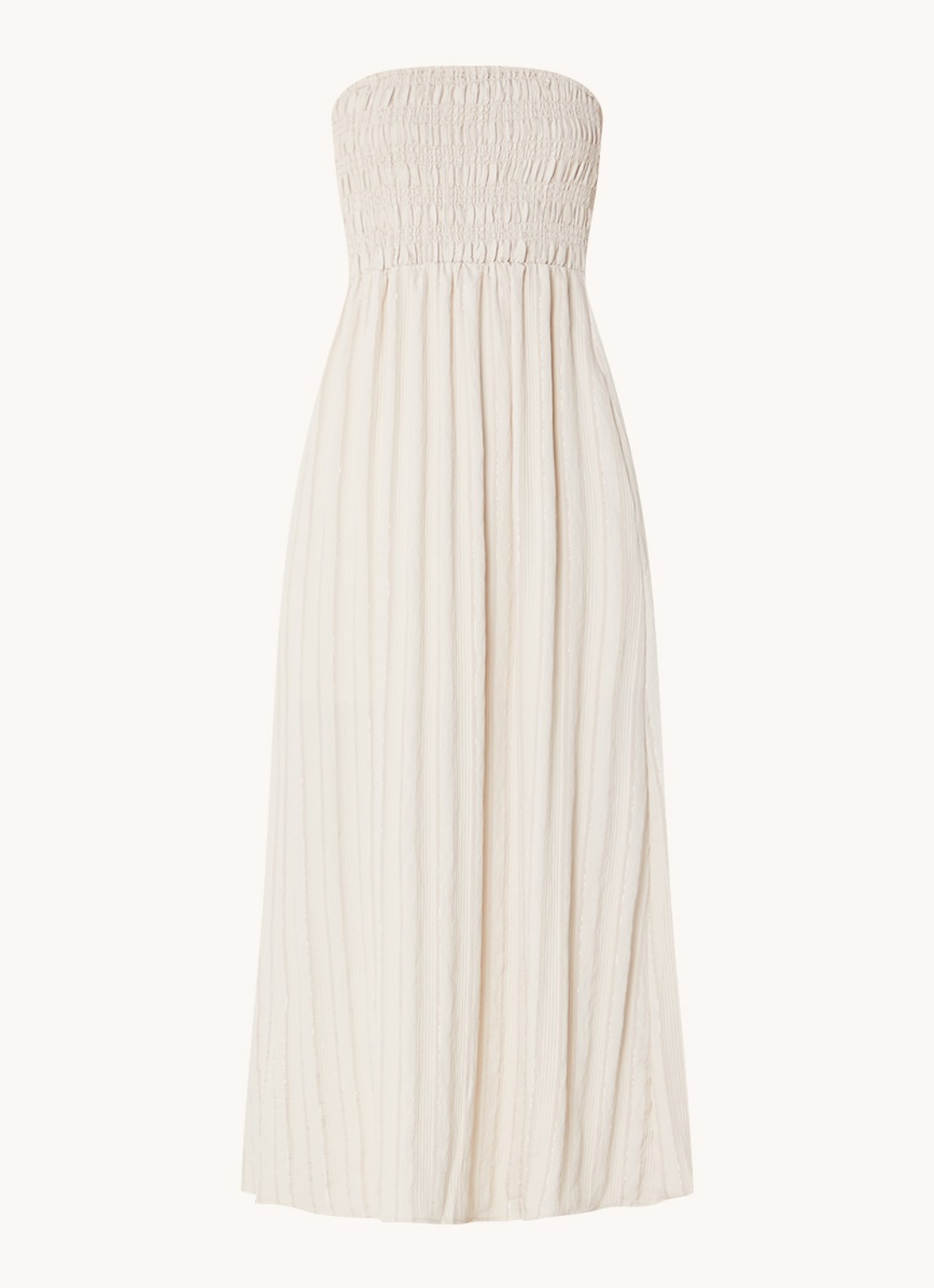 Co'Couture Gigicc strapless maxi jurk met lurex en smockwerk - voorkant zand