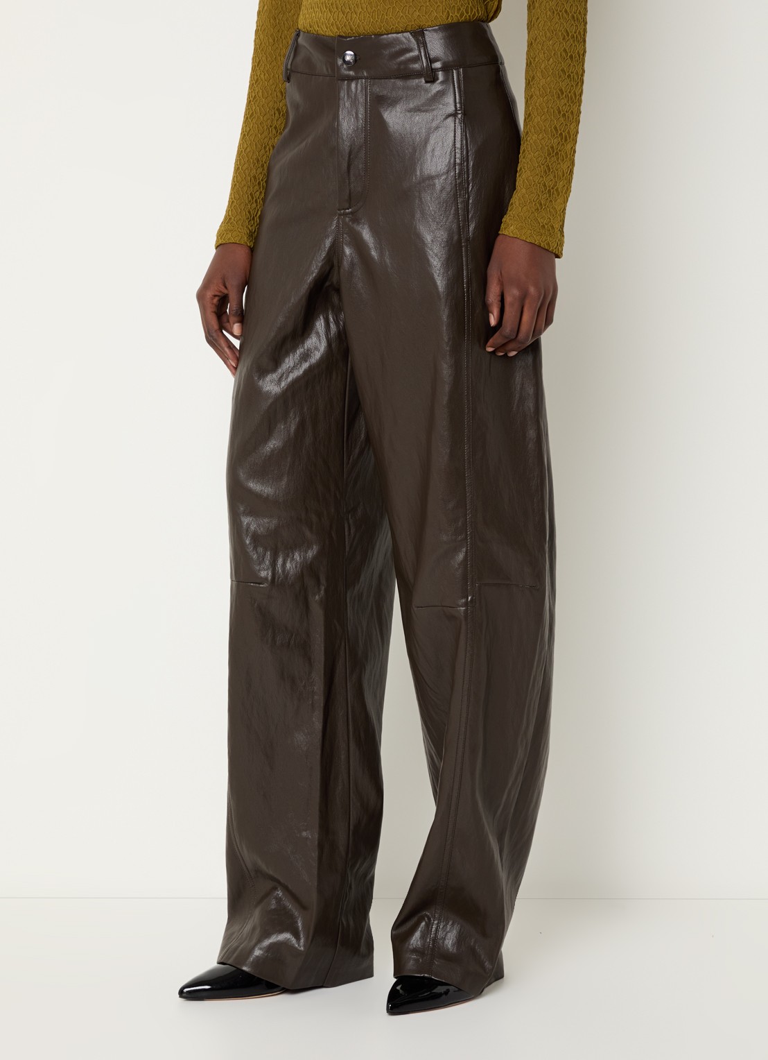 Co'Couture GitCC high waist straight fit broek met steekzakken - detail 4 donkerbruin
