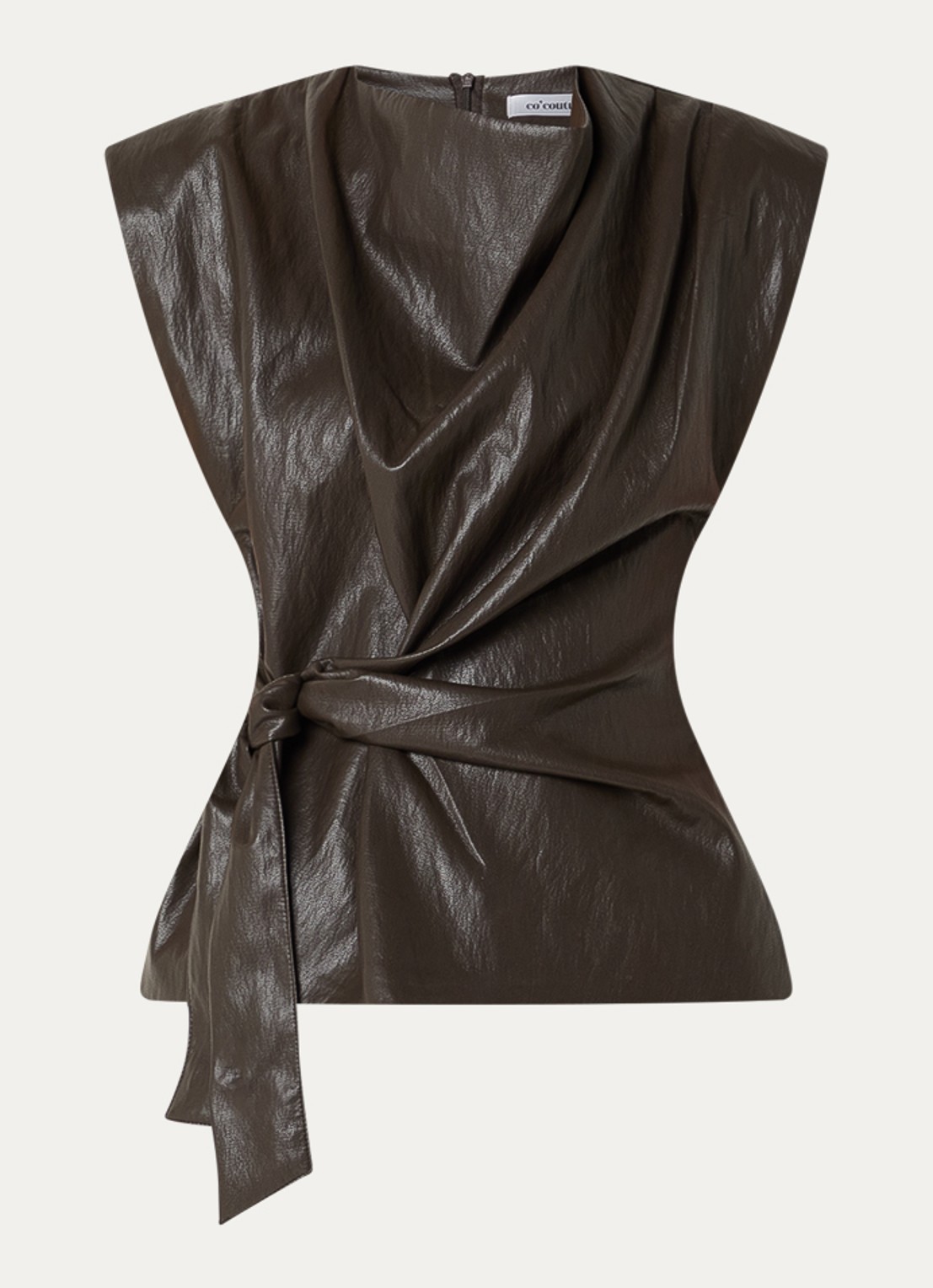 Co'Couture Gitcc top van imitatieleer met asymmetrische hals - voorkant 2 bruin