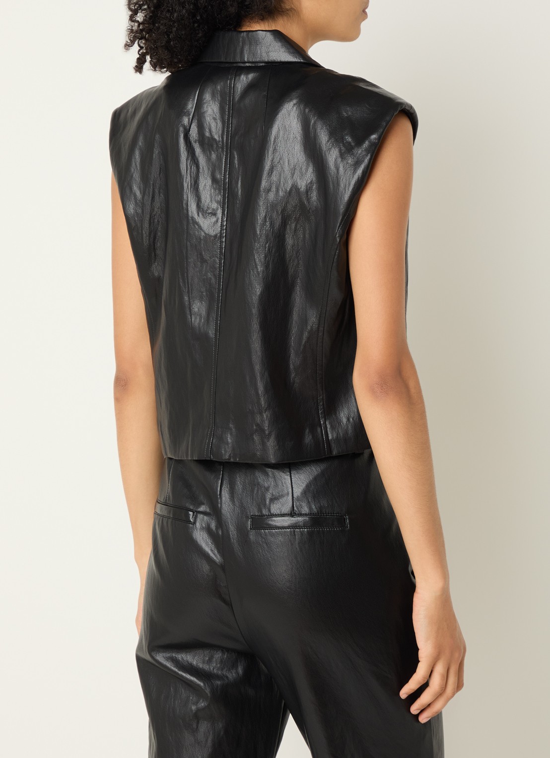 Co'Couture Gitt cropped gilet van imitatieleer - achterkant 3 zwart