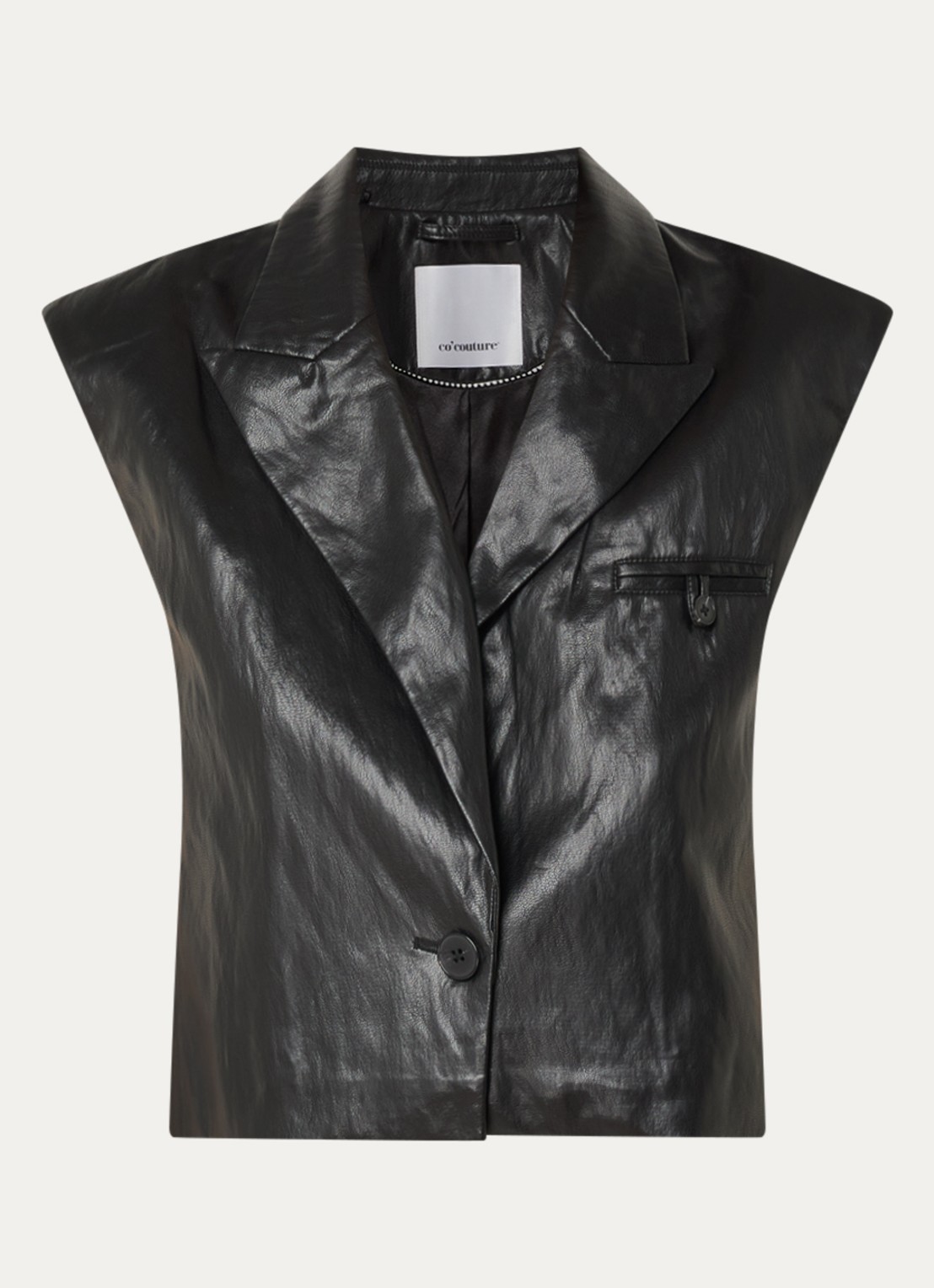 Co'Couture Gitt cropped gilet van imitatieleer - voorkant zwart