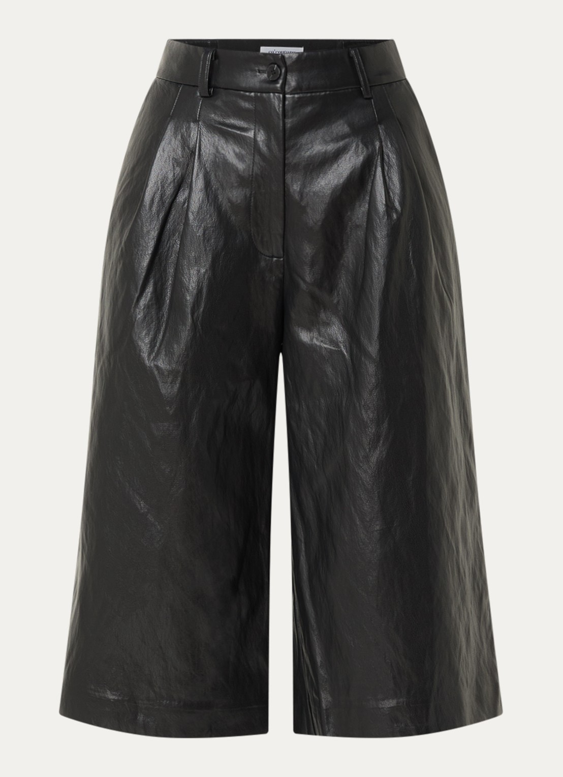 Co'Couture Gitt high waist wide fit korte broek van imitatieleer - voorkant 3 zwart