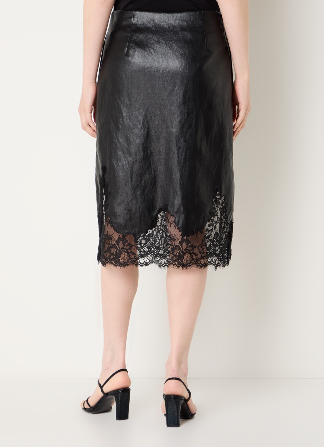 Co'Couture GittCC midi rok van imitatieleer met details van kant - achterkant 2 zwart