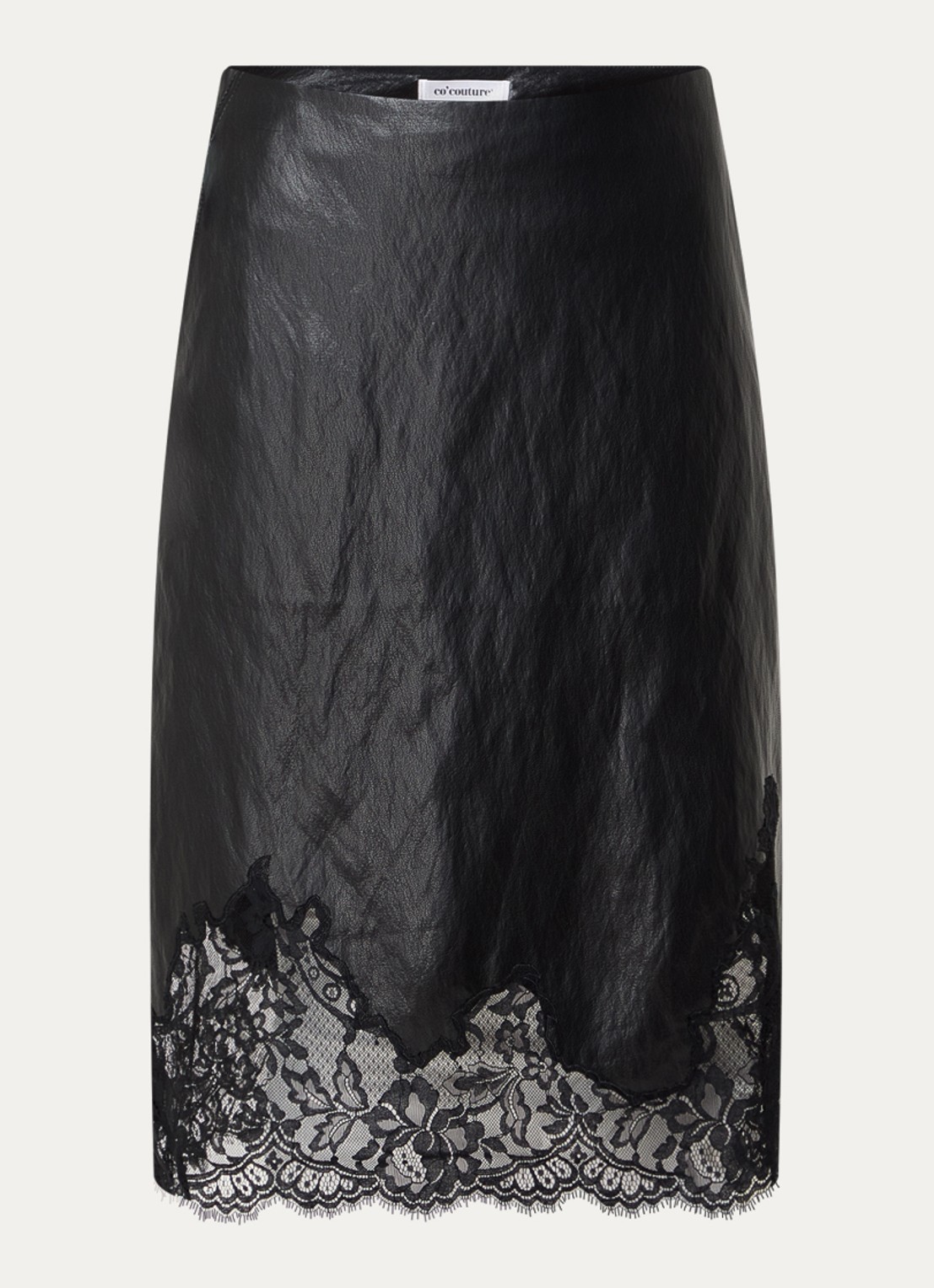 Co'Couture GittCC midi rok van imitatieleer met details van kant - voorkant 3 zwart