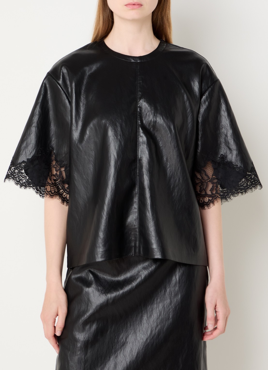 Co'Couture GittCC top van imitatieleer met details van kant - detail 3 zwart