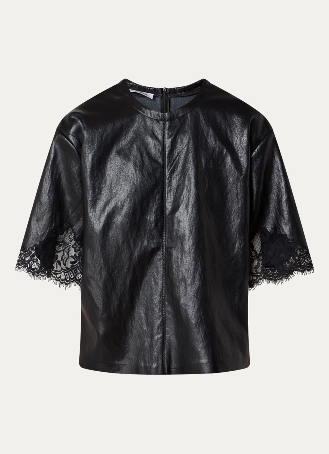 Co'Couture GittCC top van imitatieleer met details van kant - voorkant zwart