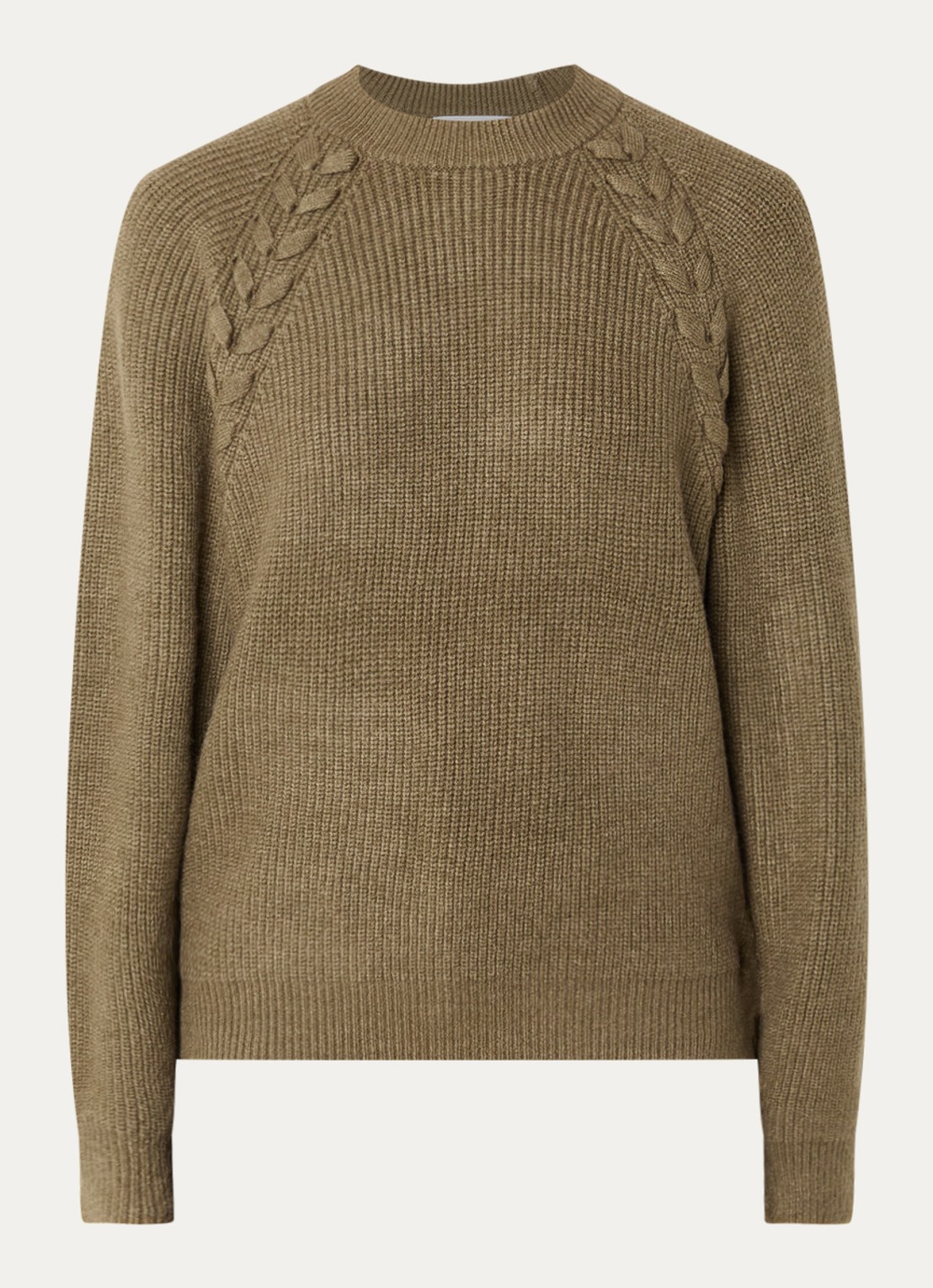 Co'Couture Grofgebreide trui met strikdetail  - voorkant groen