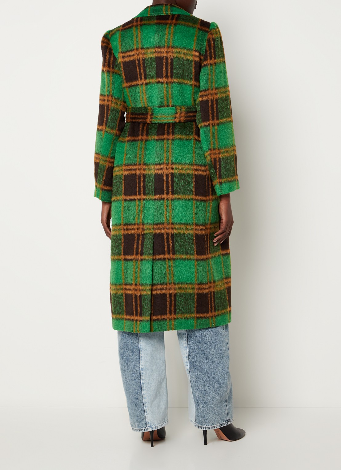 Co'Couture Harlem mantel in wolblend met strikceintuur - achterkant 3 groen