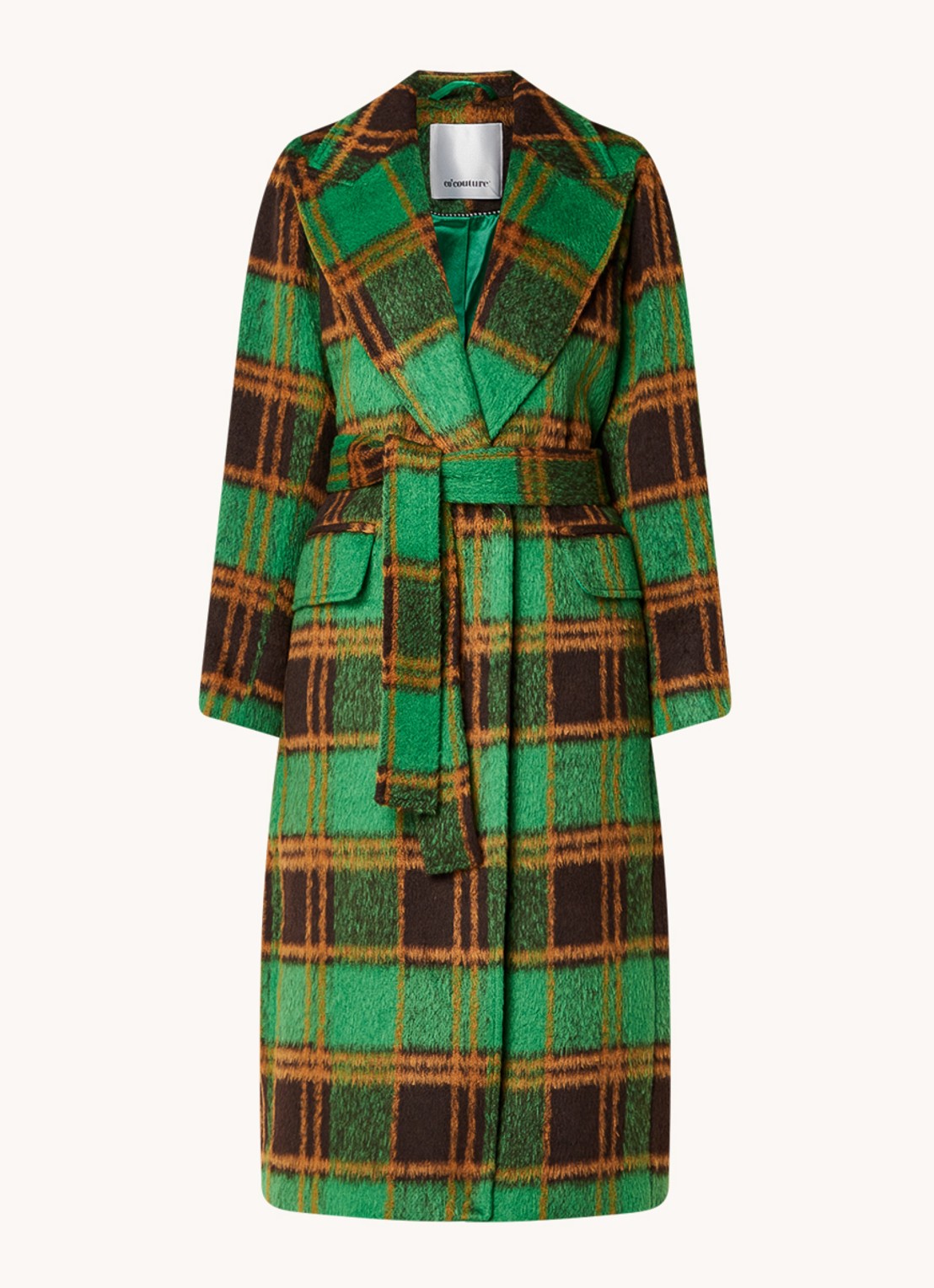 Co'Couture Harlem mantel in wolblend met strikceintuur - voorkant groen