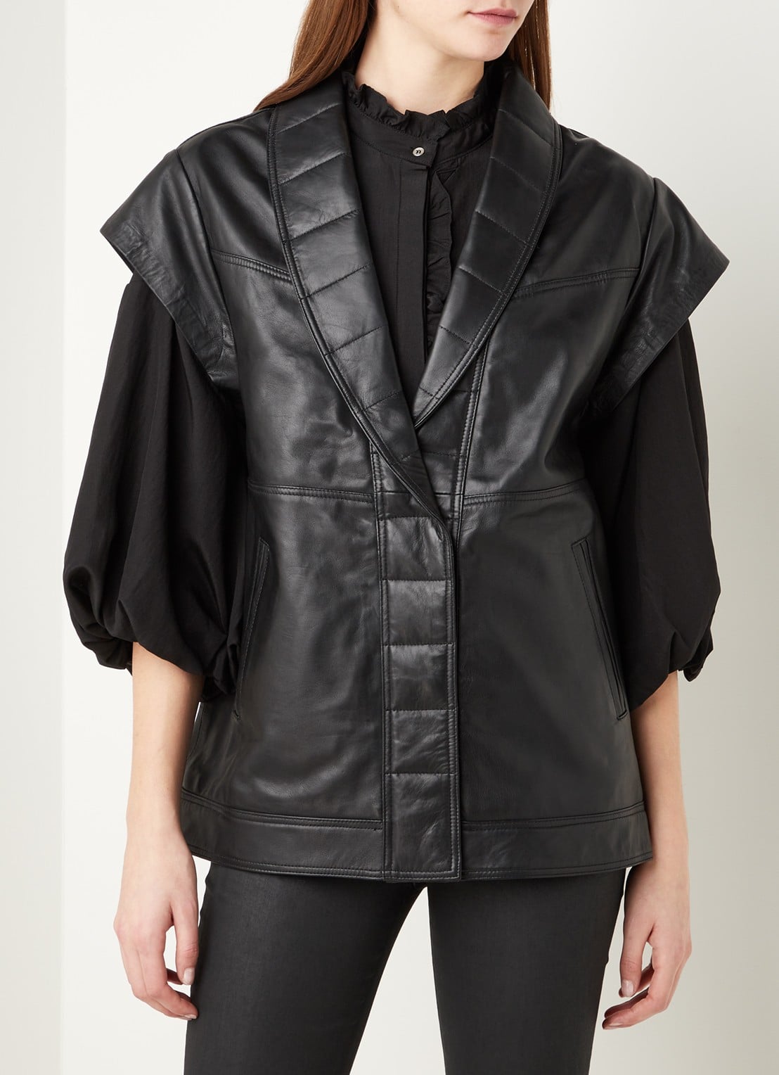 Co'Couture Harvie gilet van lamsleer met steekzakken - detail 2 zwart