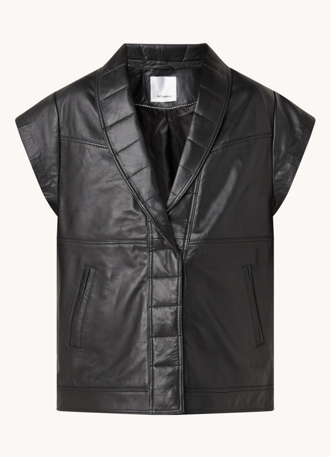 Co'Couture Harvie gilet van lamsleer met steekzakken - voorkant 3 zwart
