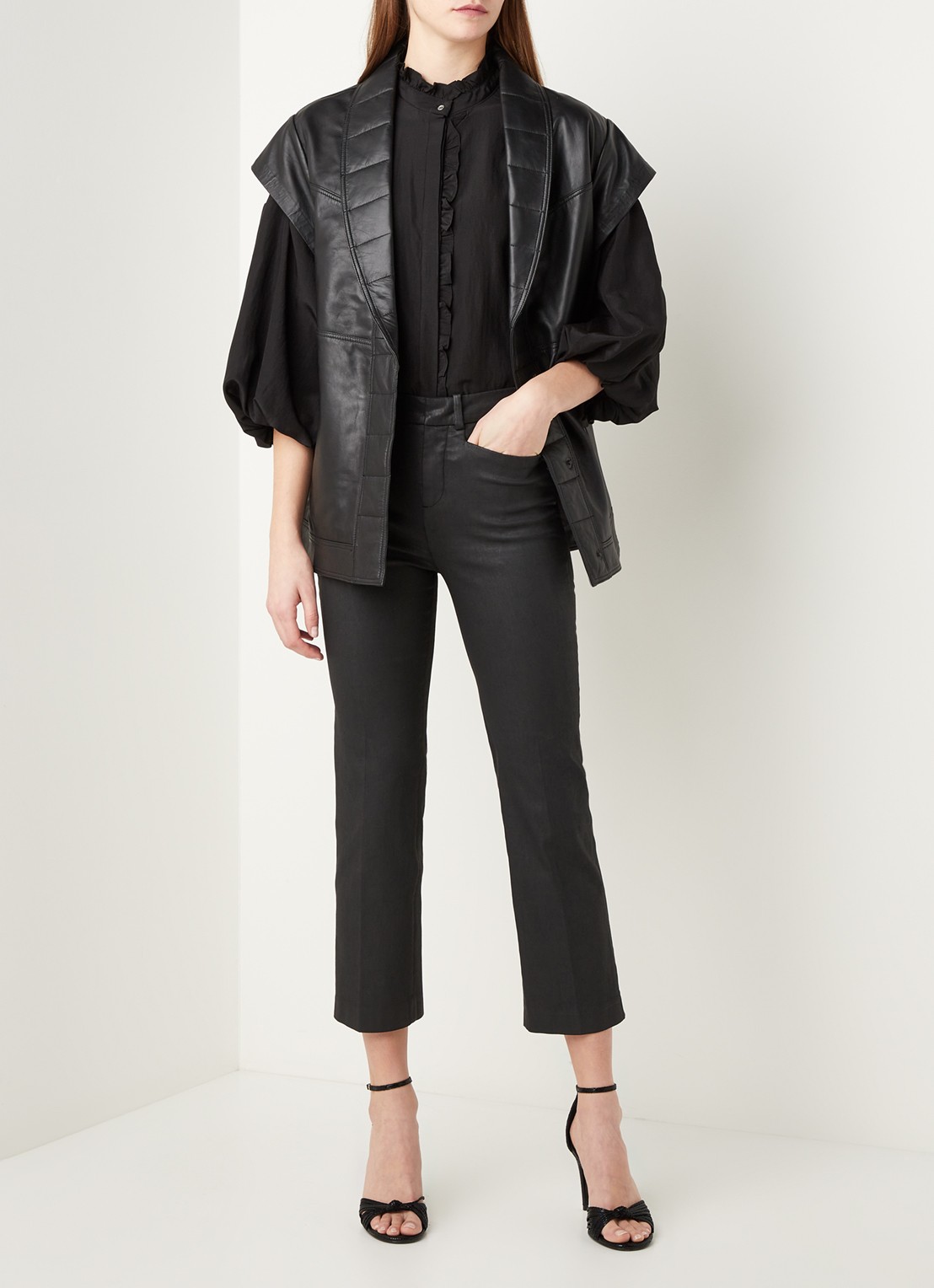 Co'Couture Harvie gilet van lamsleer met steekzakken - voorkant 4 zwart