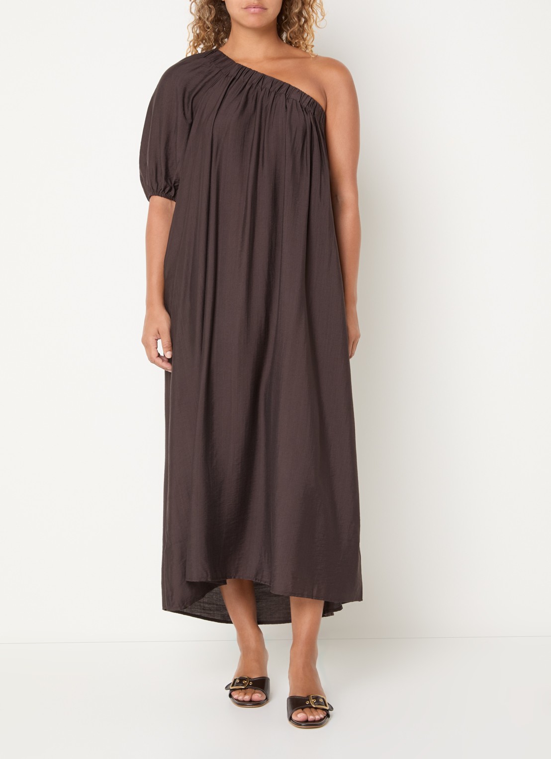 Co'Couture HeraCC one shoulder maxi jurk - detail 3 donkerbruin