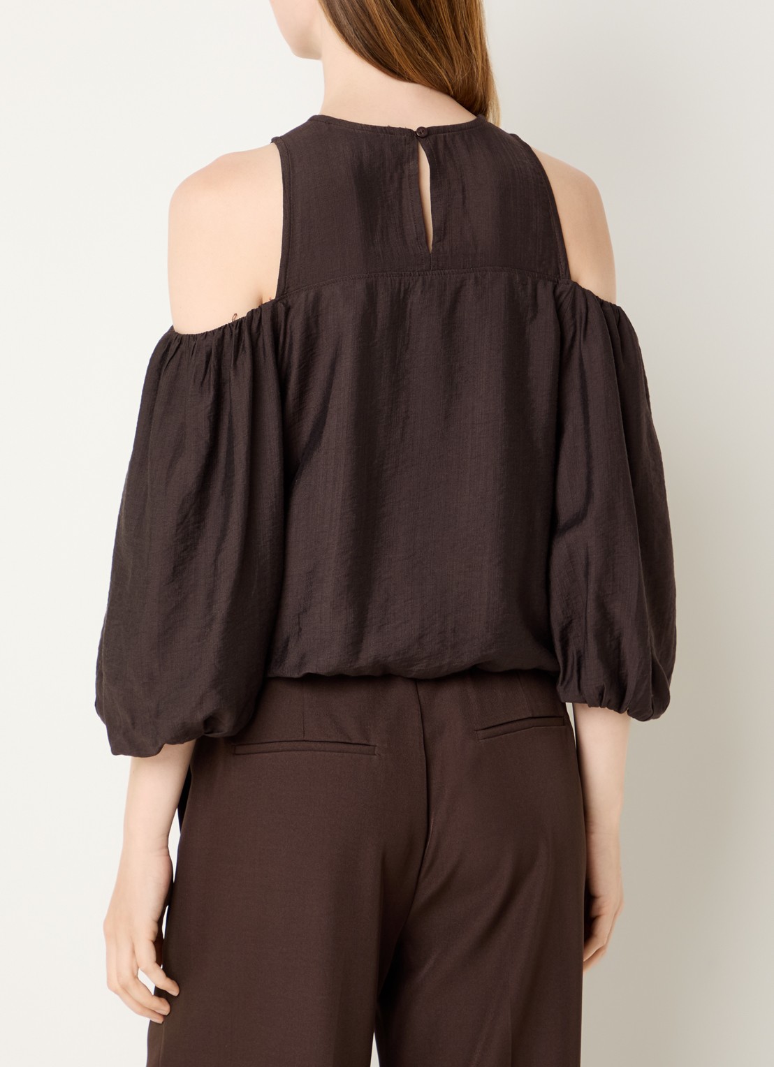 Co'Couture Herra A-lijn top met ballonmouw - achterkant 4 donkerbruin