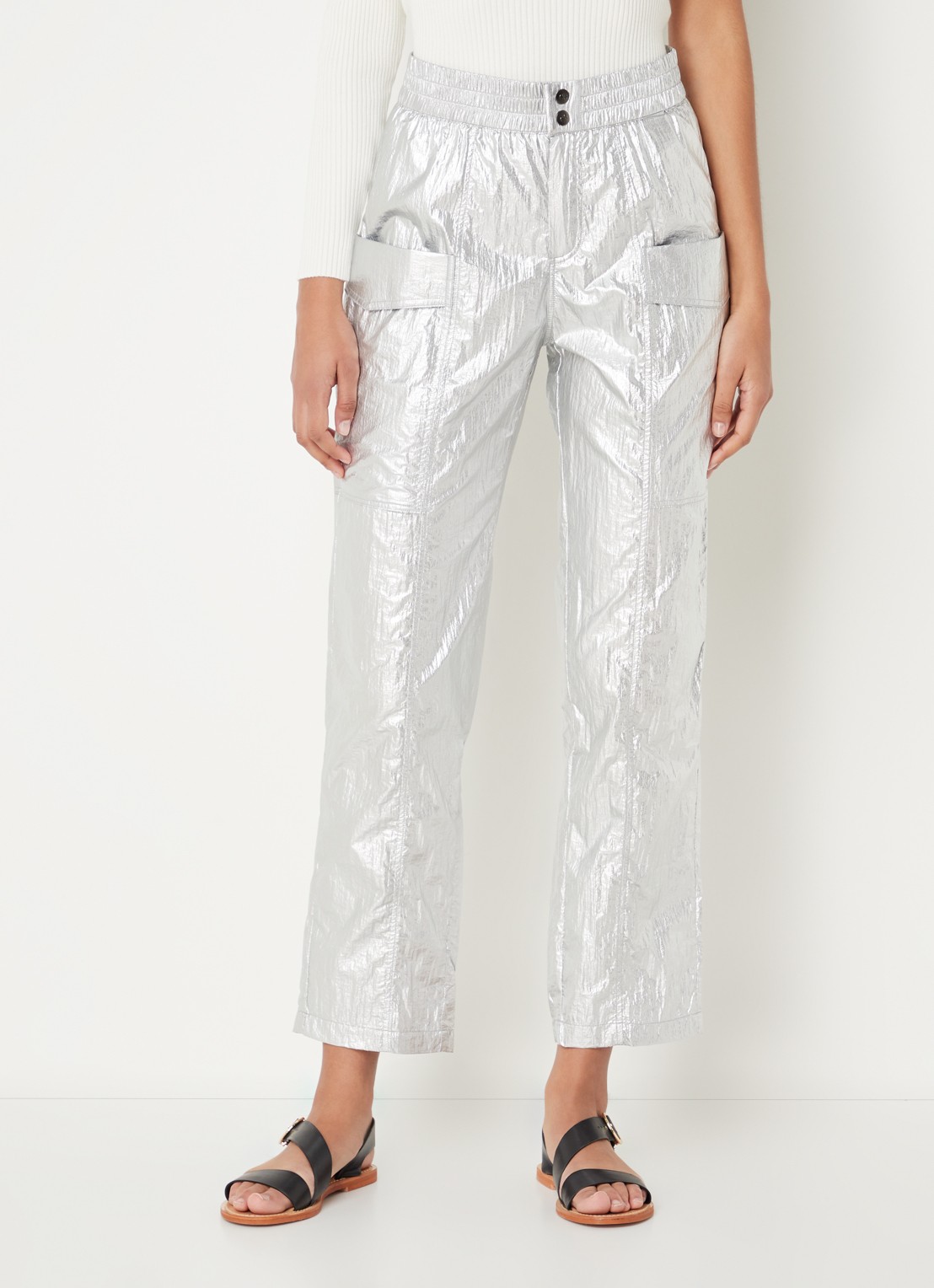 Co'Couture High waist straight fit cargobroek met metallic finish - detail 2 zilver