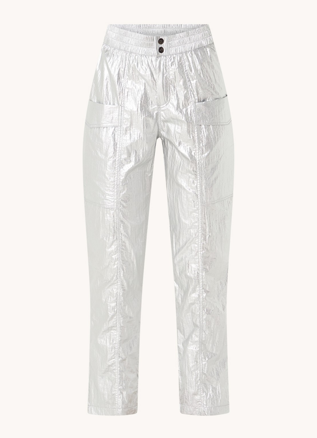 Co'Couture High waist straight fit cargobroek met metallic finish - voorkant 4 zilver