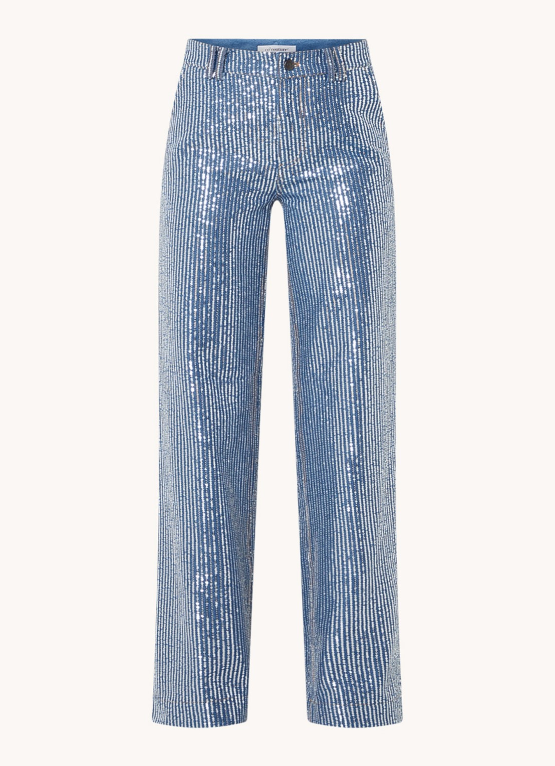 Co'Couture High waist straight leg jeans met medium wassing en pailletten - voorkant indigo