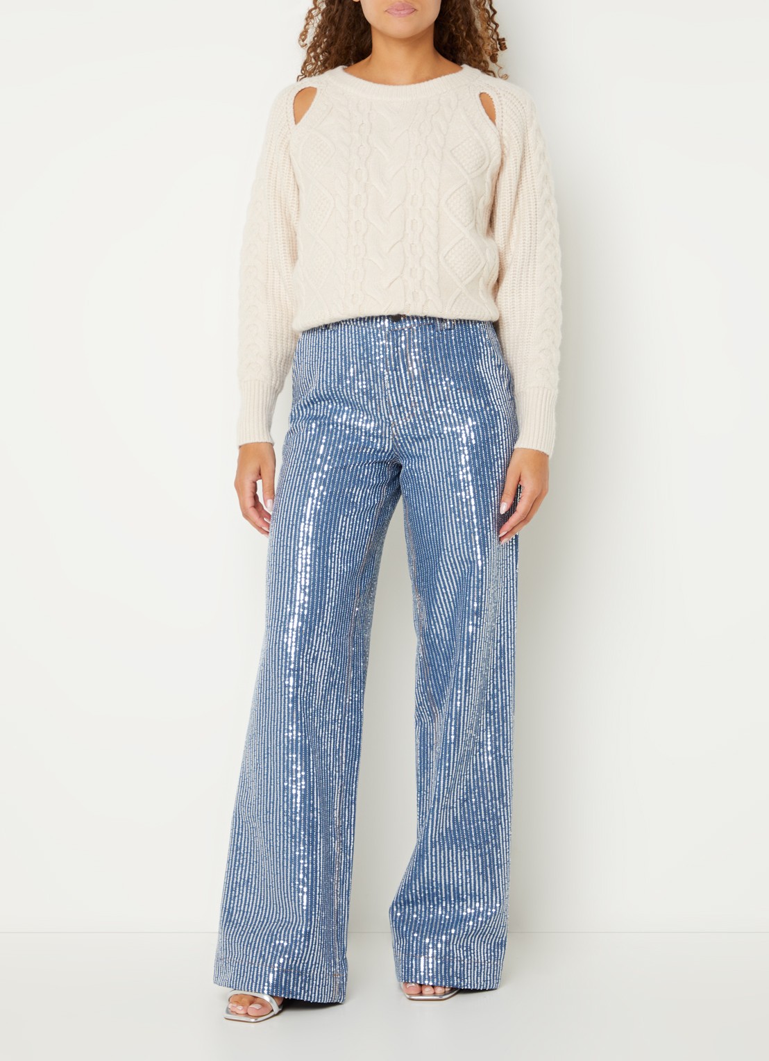 Co'Couture High waist straight leg jeans met medium wassing en pailletten - voorkant 2 indigo
