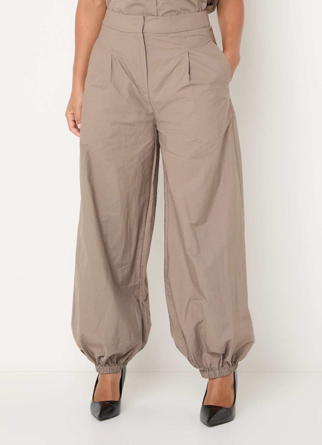 Co'Couture High waist tapered fit broek met steekzakken - detail 3 beige