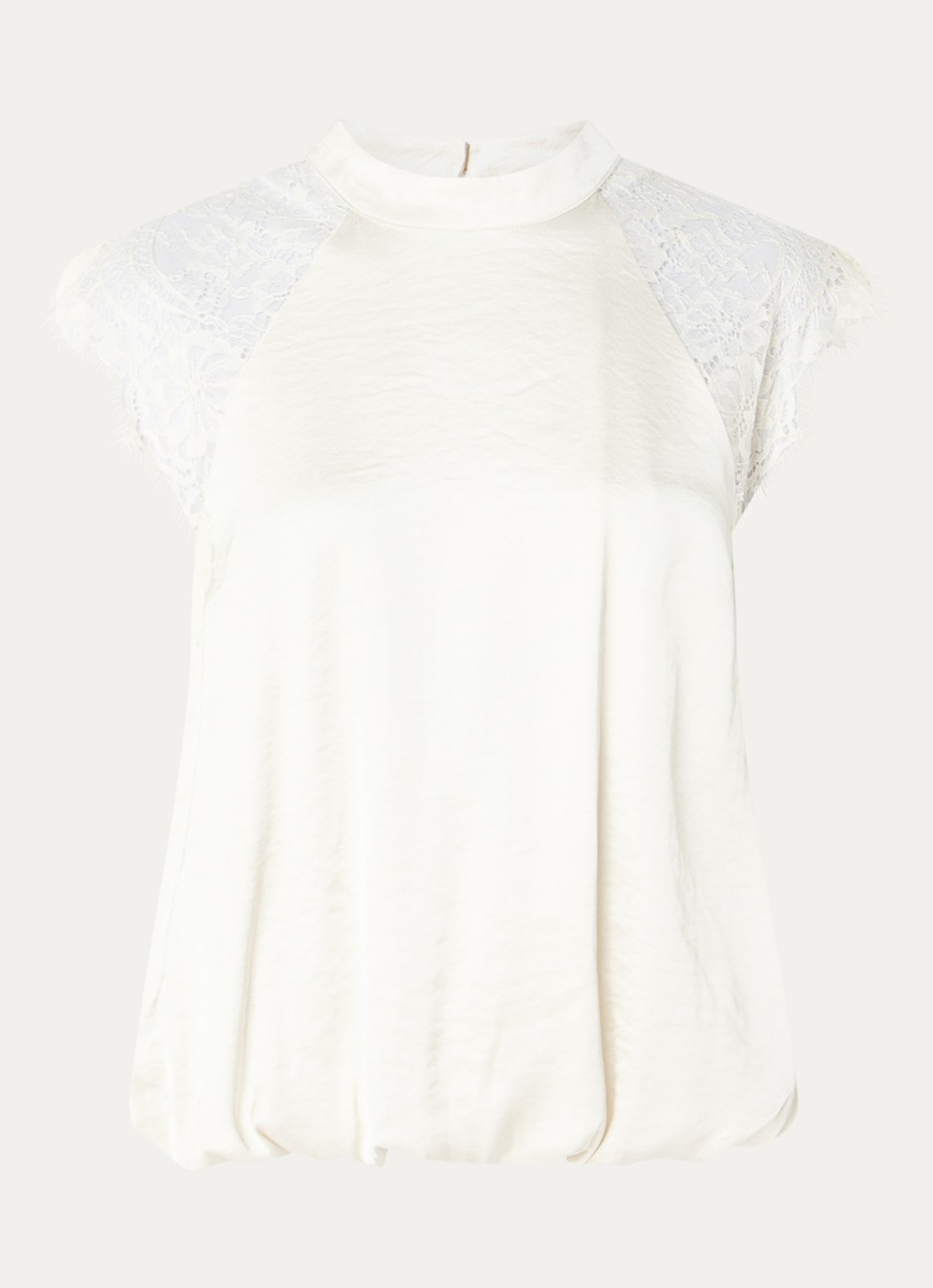 Co'Couture IdunCC top van satijn met details van kant - voorkant 2 gebroken wit