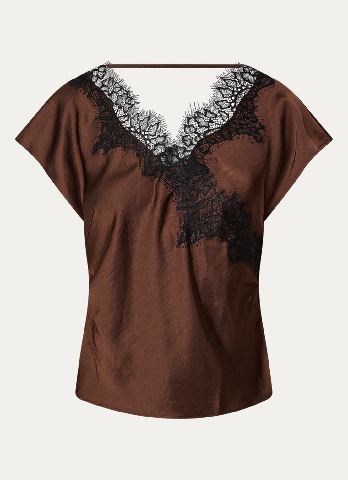 Co'Couture Iduncc top van satijn met kant - voorkant bruin