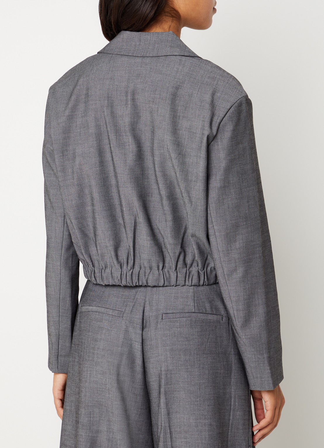 Co'Couture JackyCC cropped blazer met V-hals - achterkant middengrijs