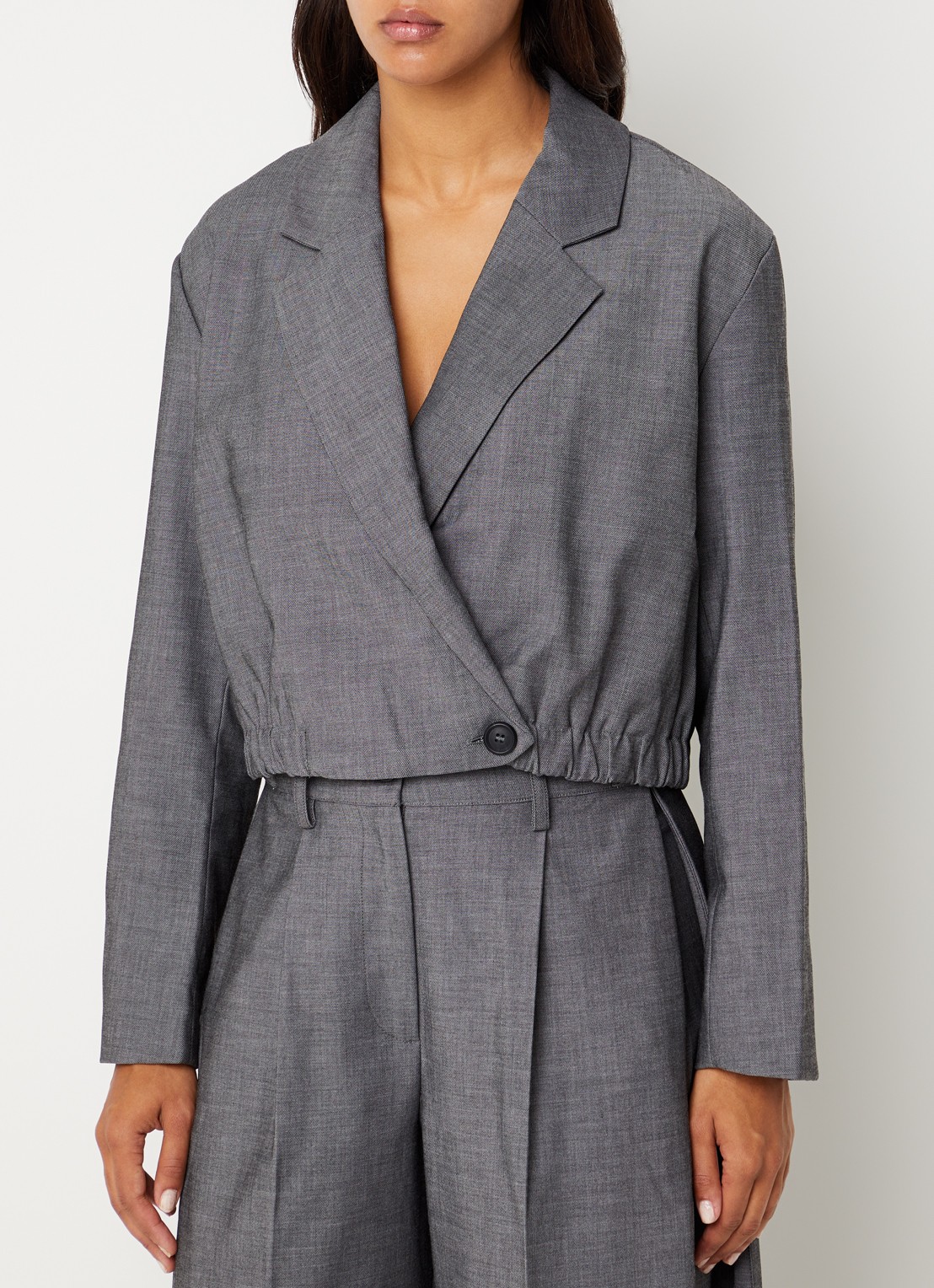 Co'Couture JackyCC cropped blazer met V-hals - detail 4 middengrijs