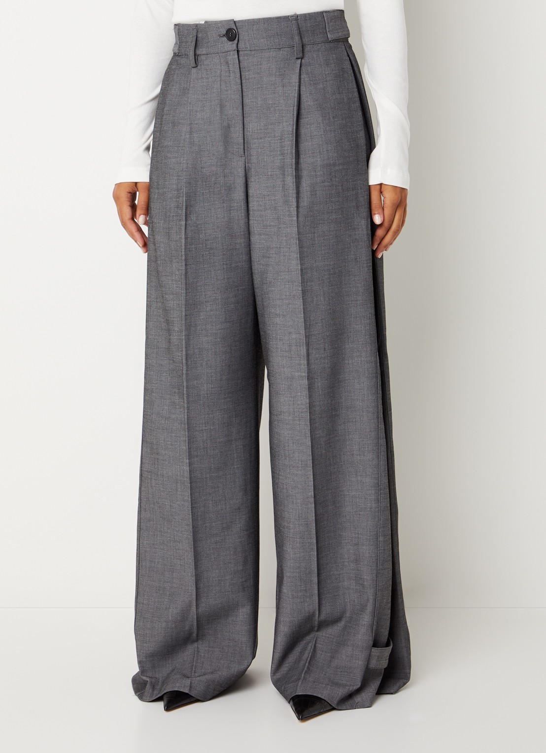 Co'Couture JackyCC high waist wide fit broek met steekzakken - detail donkergrijs