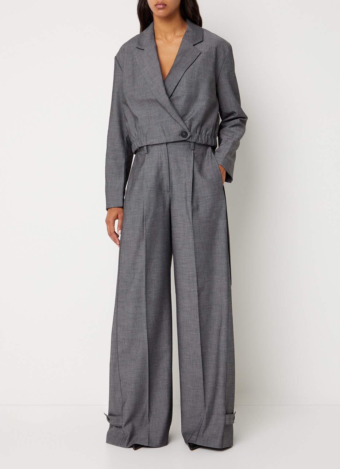 Co'Couture JackyCC high waist wide fit broek met steekzakken - voorkant 3 donkergrijs