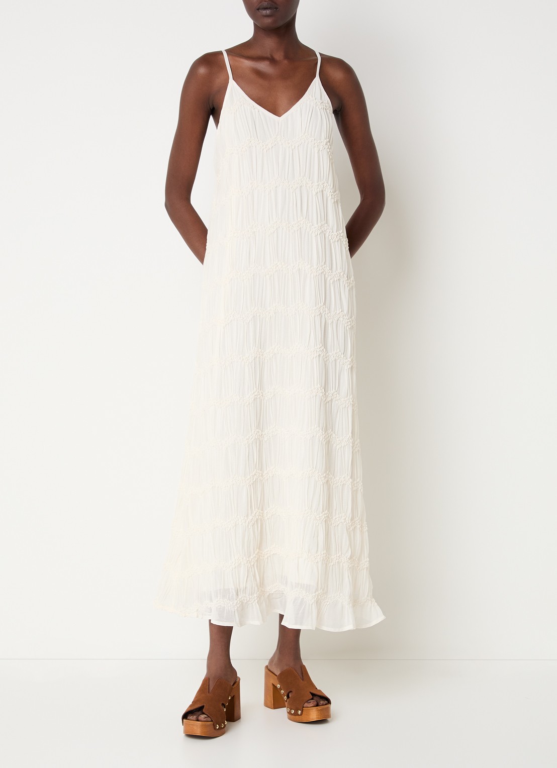 Co'Couture JerryCC maxi jurk met ruches en volant - detail 4 gebroken wit