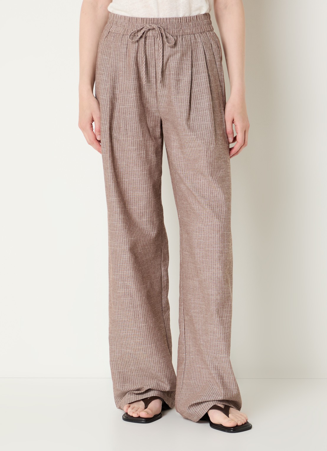 Co'Couture Jihocc high waist loose fit broek met streepprint - detail 4 lichtbruin