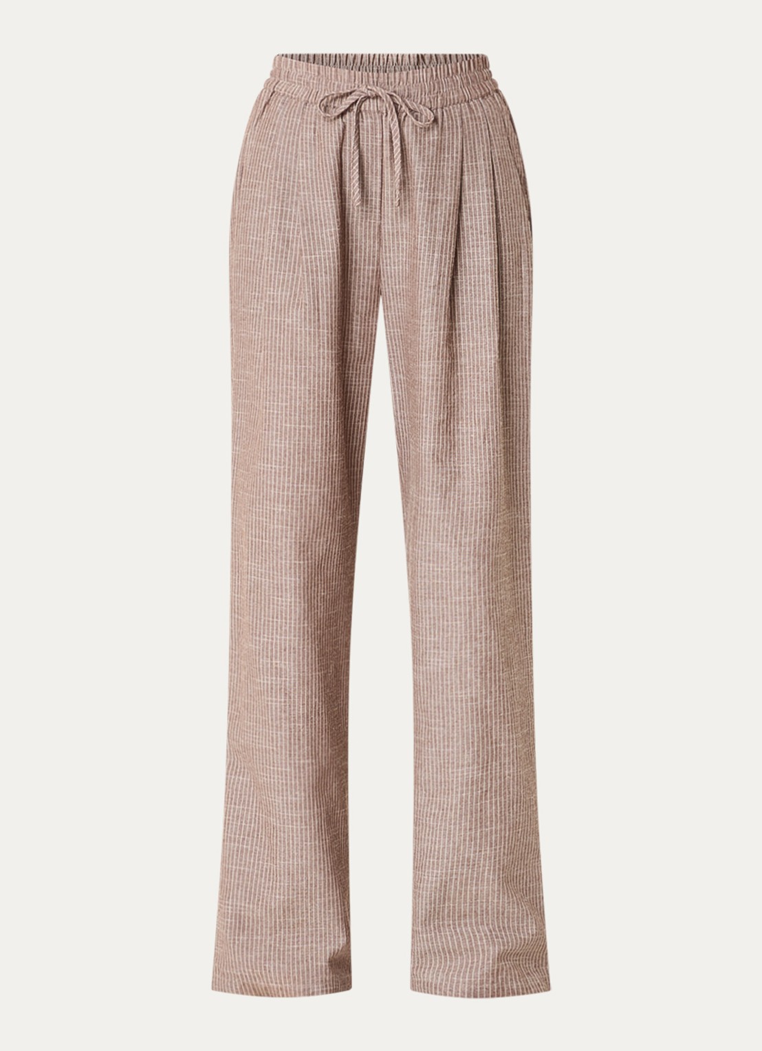 Co'Couture Jihocc high waist loose fit broek met streepprint - voorkant lichtbruin