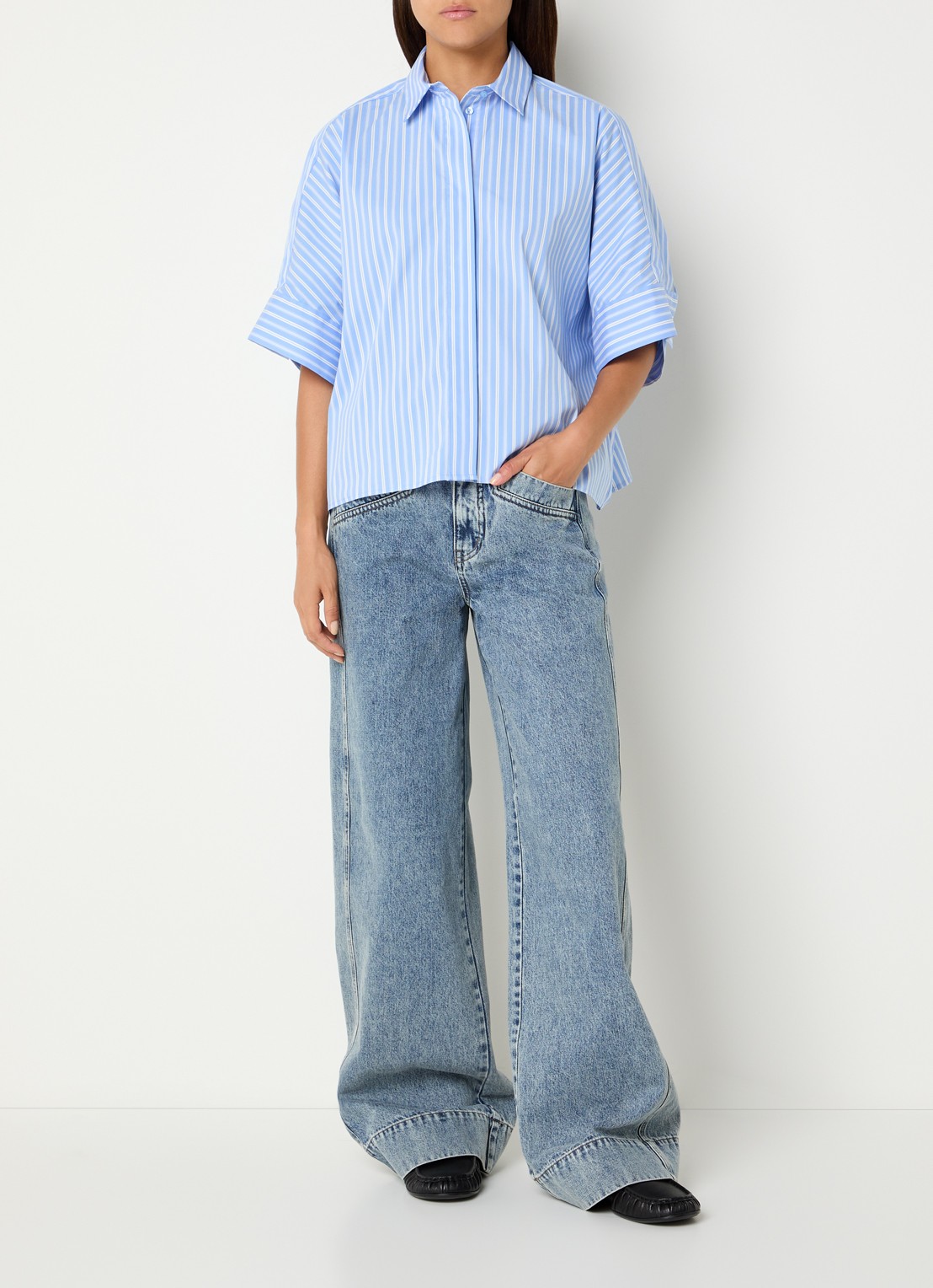 Co'Couture Kai oversized blouse met streepprint - voorkant 4 blauw