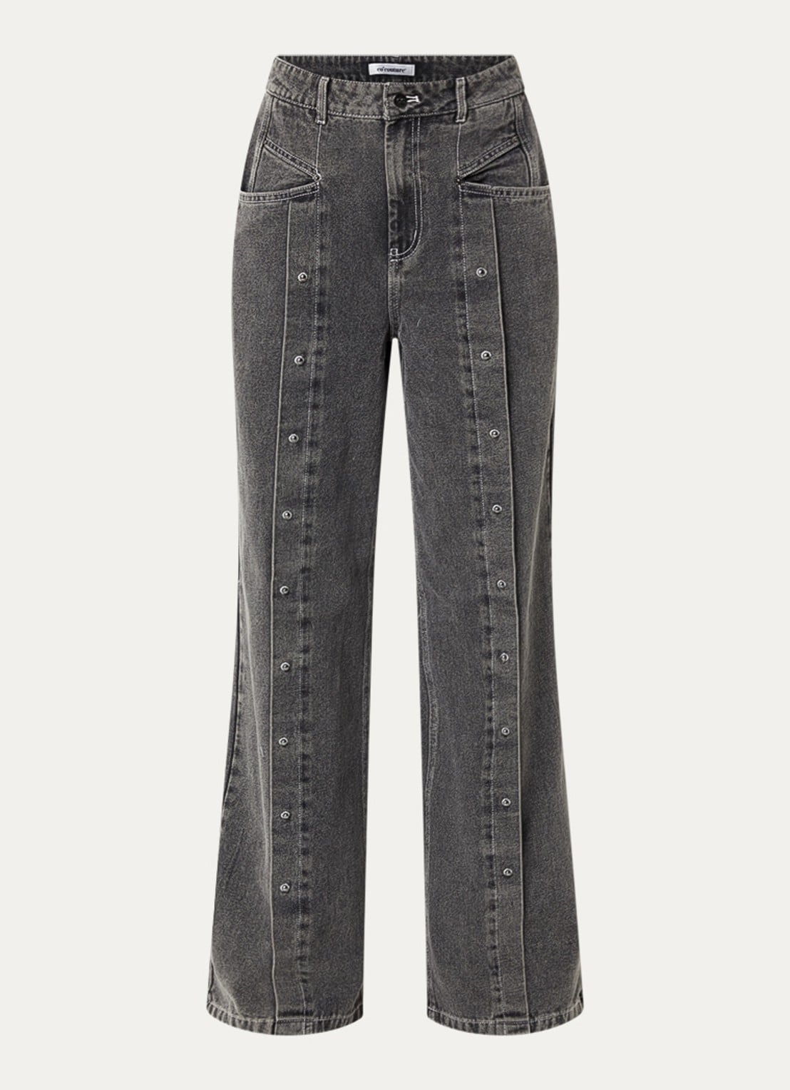 Co'Couture Kellan high waist loose fit jeans met studs - voorkant middengrijs