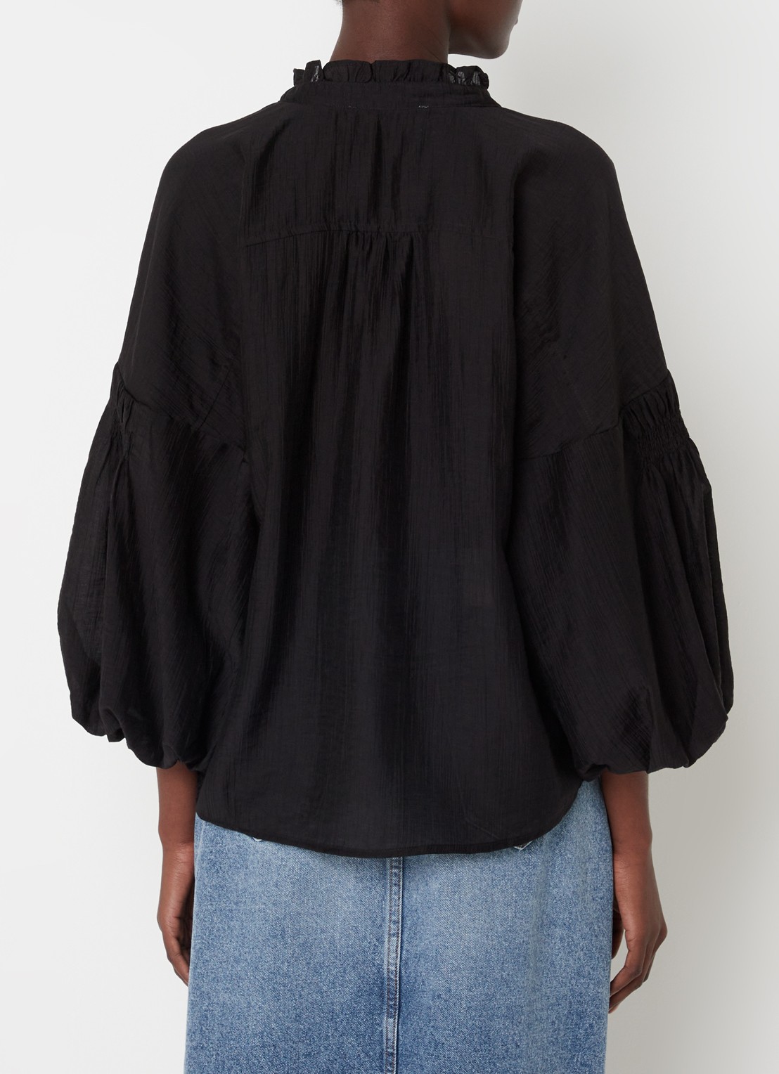 Co'Couture Kendra blouse met ballonmouw - achterkant 4 zwart