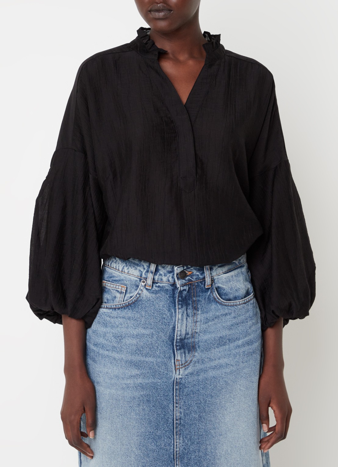 Co'Couture Kendra blouse met ballonmouw - detail 3 zwart