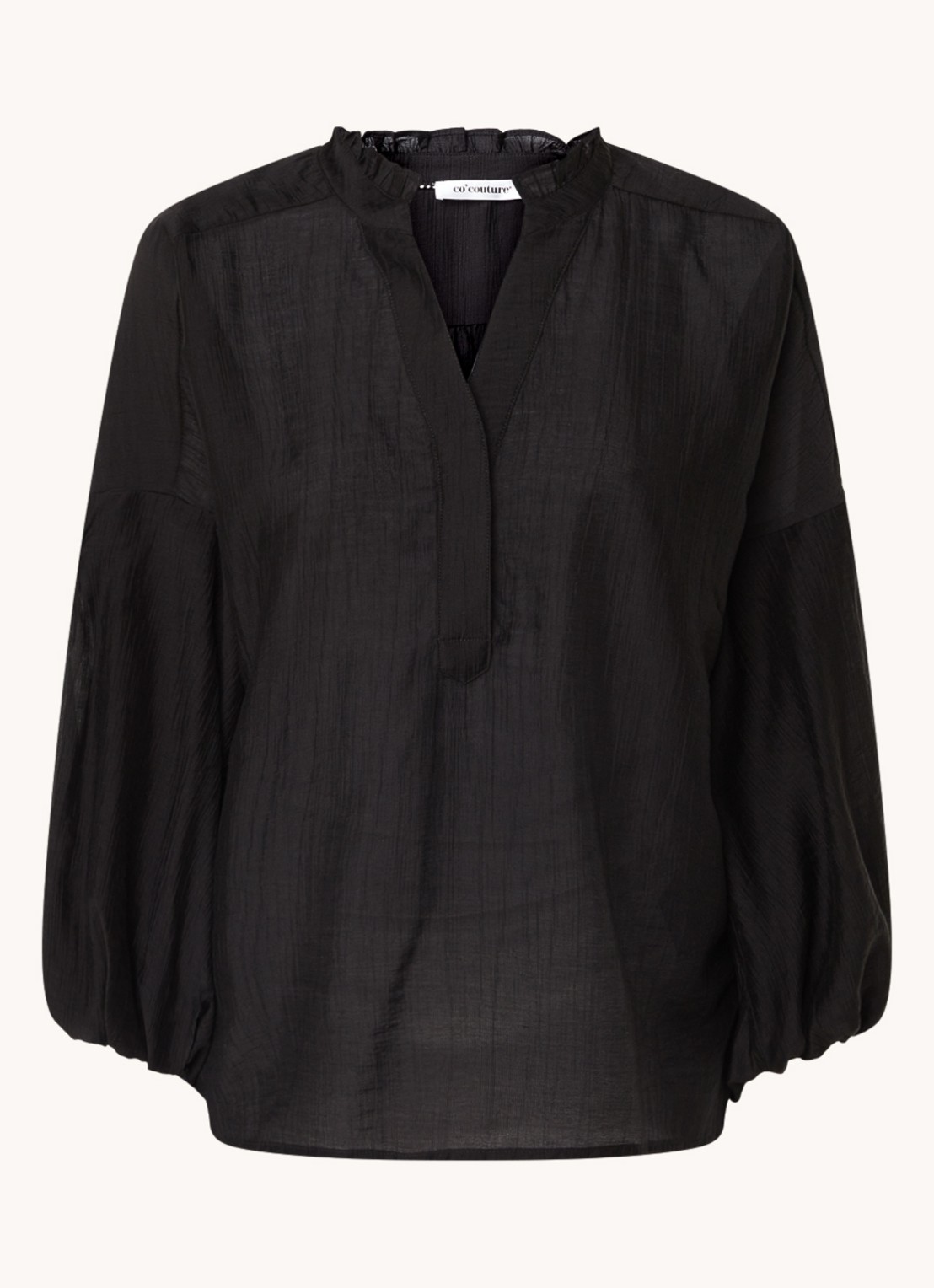 Co'Couture Kendra blouse met ballonmouw - voorkant zwart