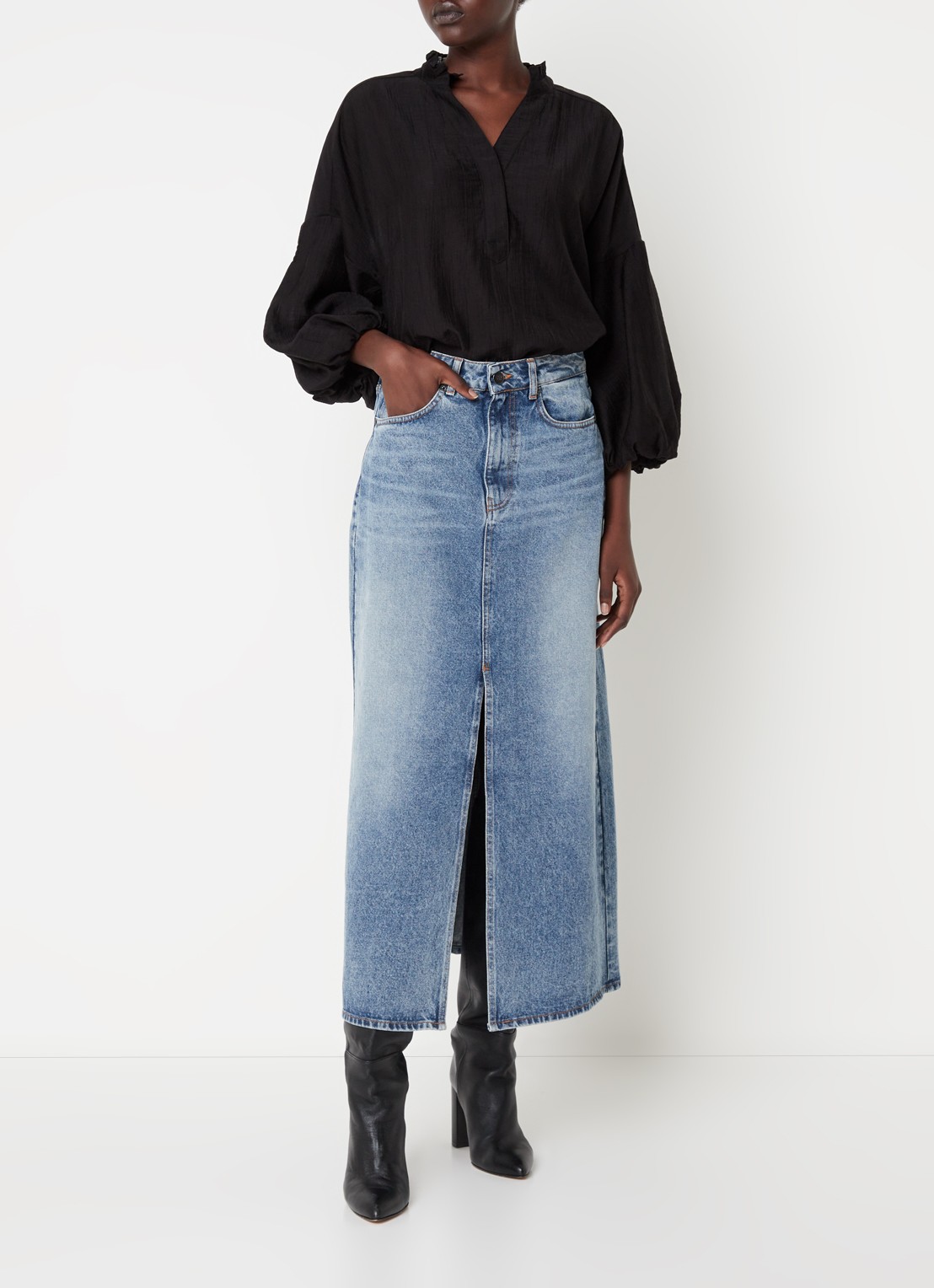Co'Couture Kendra blouse met ballonmouw - voorkant 2 zwart