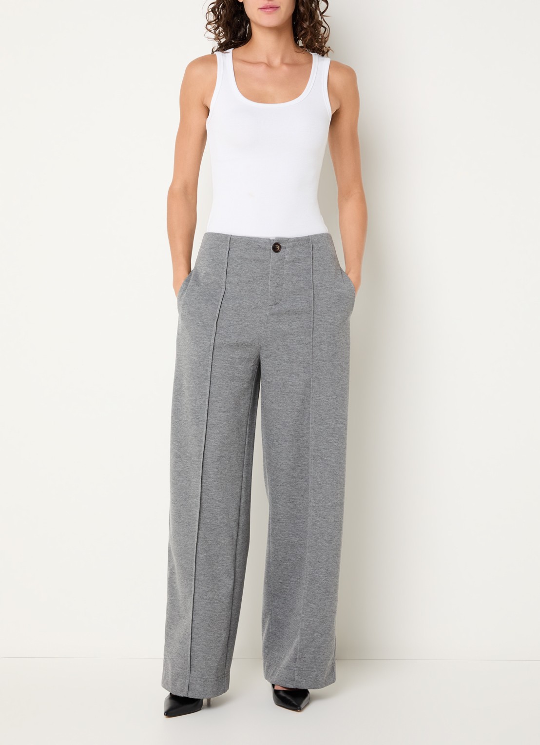 Co'Couture Lancecc high waist loose fit pantalon - voorkant 3 grijs