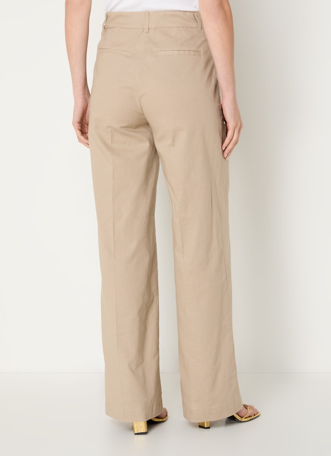 Co'Couture LeilaCC LL high waist wide fit pantalon in linnenblend - achterkant beige