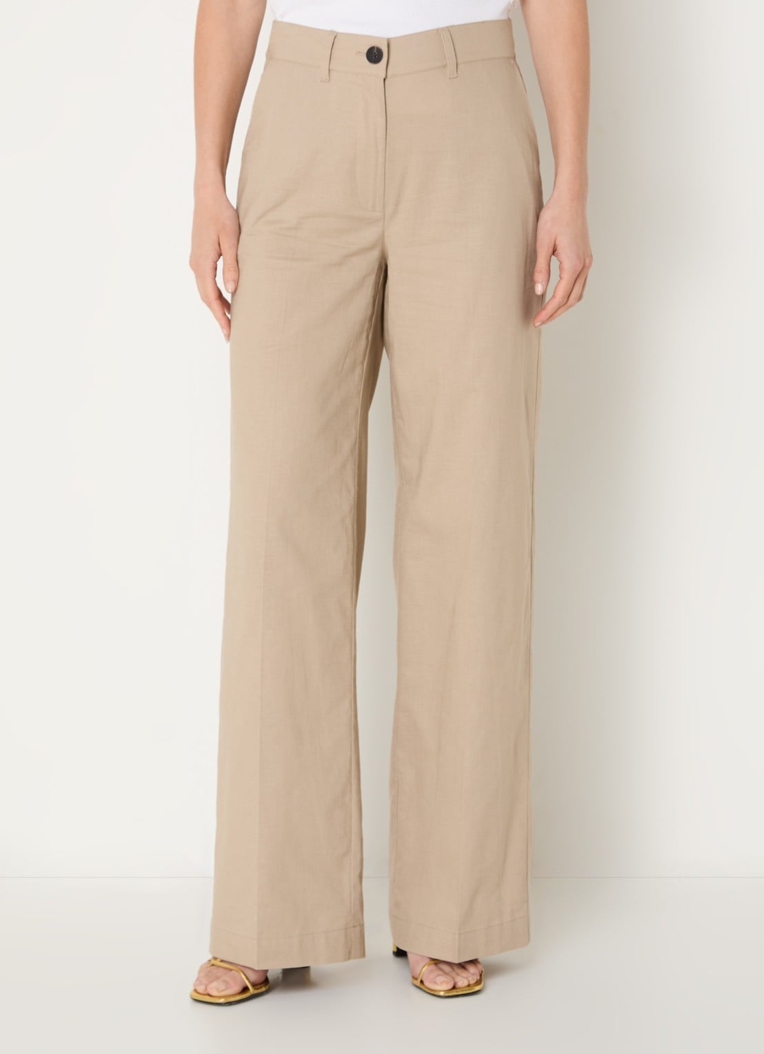 Co'Couture LeilaCC LL high waist wide fit pantalon in linnenblend - detail 4 beige