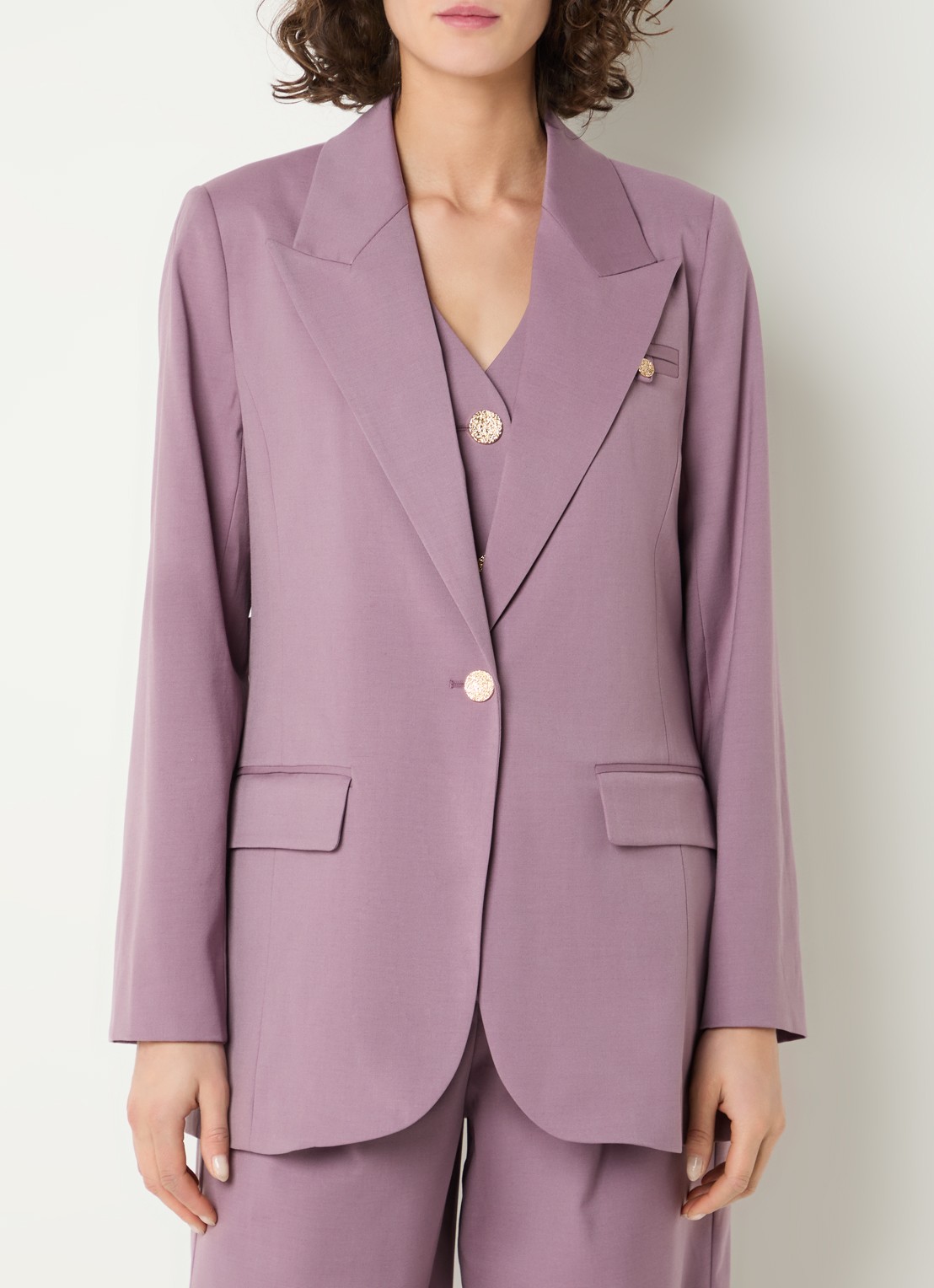 Co'Couture Liam blazer in wolblend met zijsplitten - detail 4 oudroze