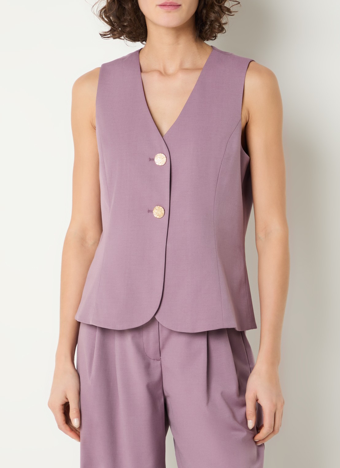 Co'Couture Liam gilet in wolblend met gestrikt detail - detail 2 oudroze