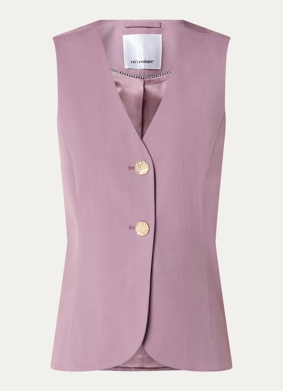 Co'Couture Liam gilet in wolblend met gestrikt detail - voorkant 3 oudroze