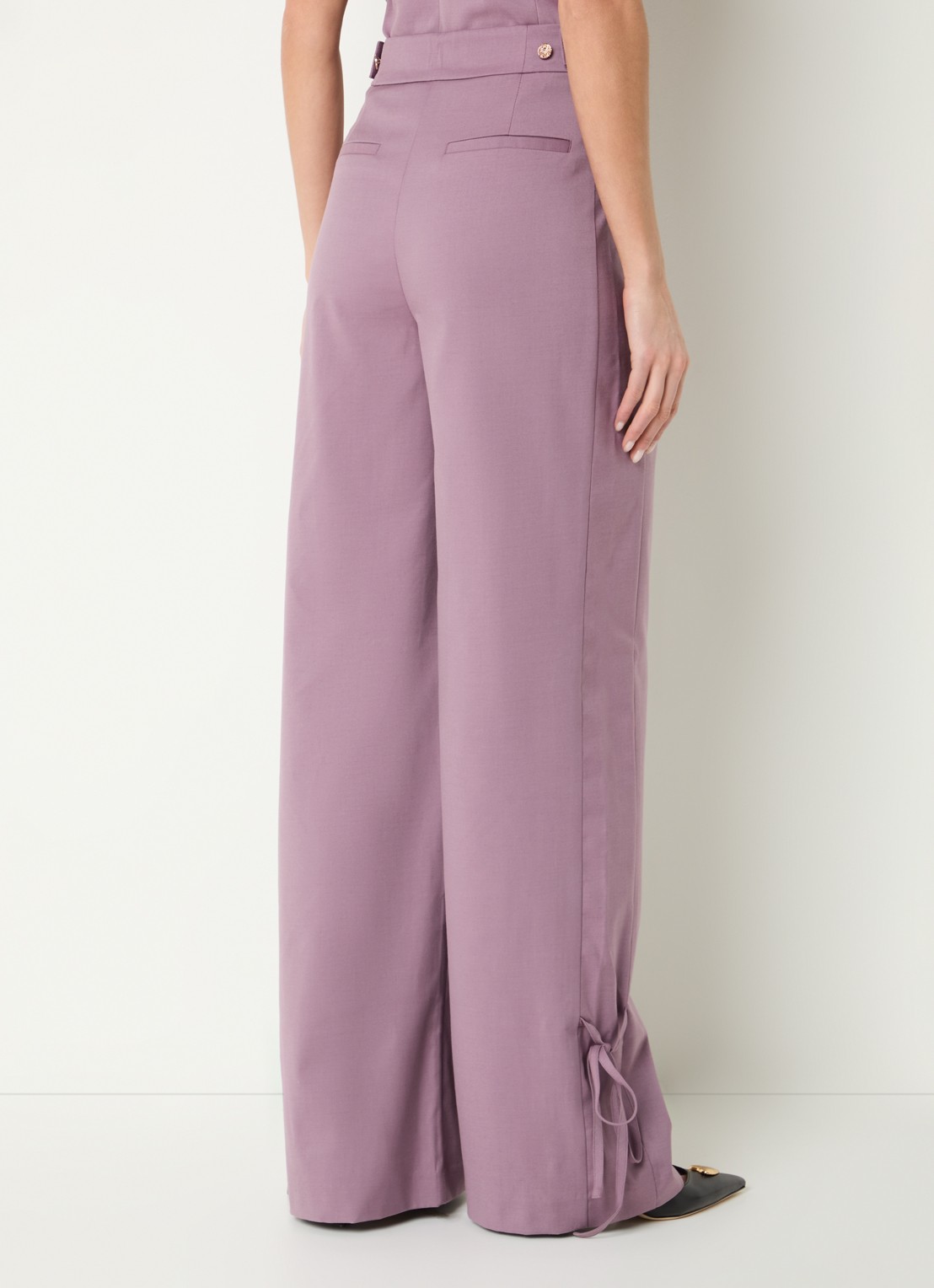 Co'Couture Liam high waist wide fit panatlon in wolblend met gestrikt detail - achterkant 2 oudroze