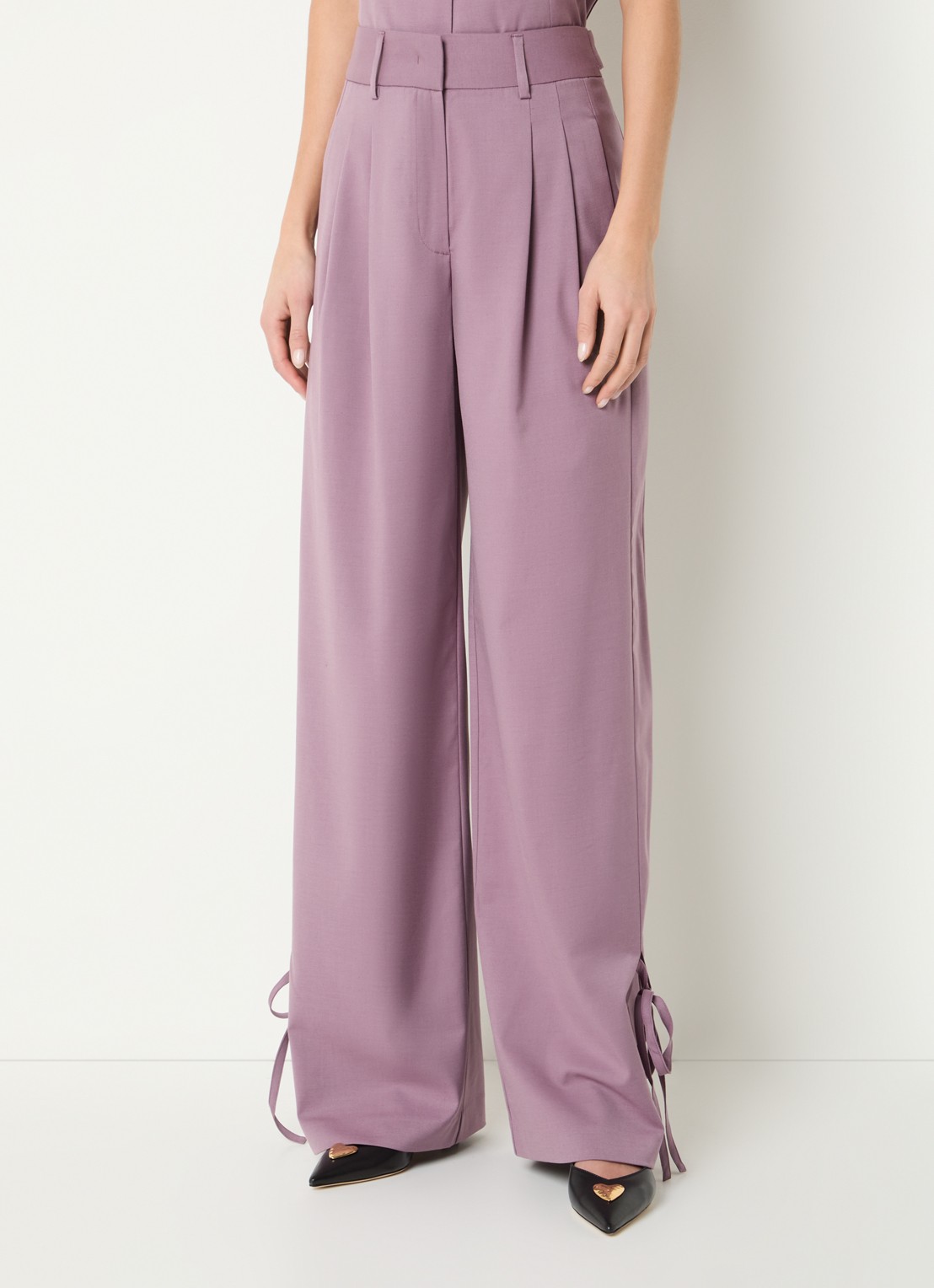 Co'Couture Liam high waist wide fit panatlon in wolblend met gestrikt detail - detail oudroze