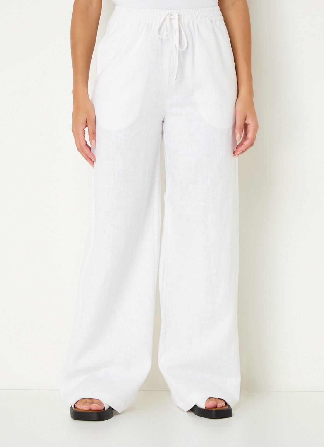 Co'Couture Loise high waist wide fit palazzo broek van linnen - detail 2 wit