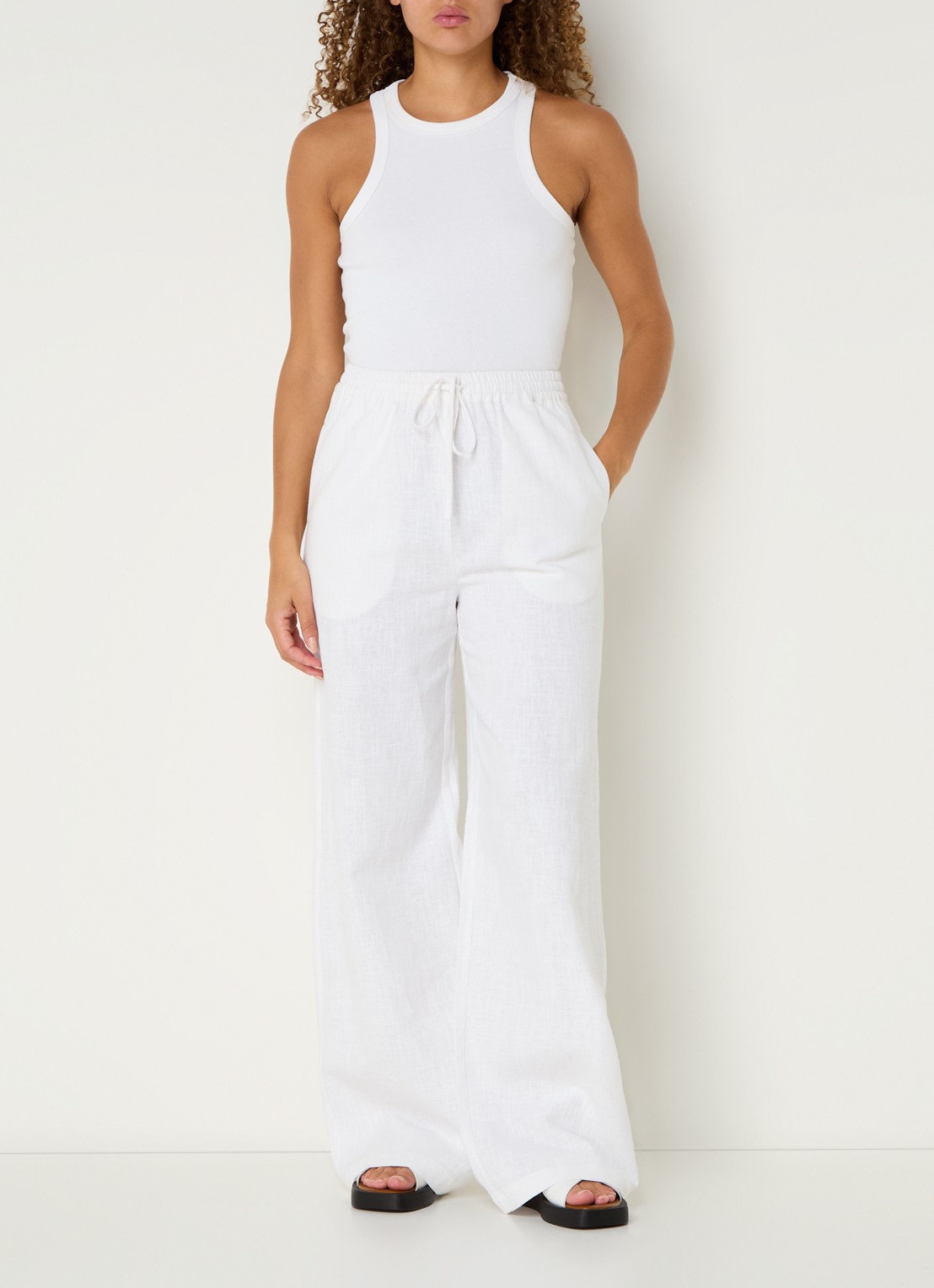 Co'Couture Loise high waist wide fit palazzo broek van linnen - voorkant 4 wit